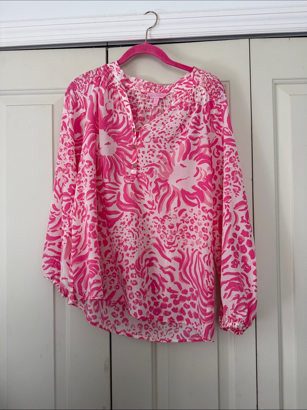 Lilly Pulitzer Pink & White Printed Peasant Blouse